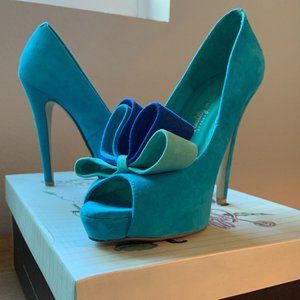 Jeffrey Campbell Aqua Suede Peep Toe Heels Sz.7